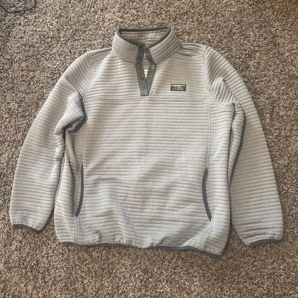 L.L. Bean Gray Ribbed Quilted Snap Fleece Pullover XL